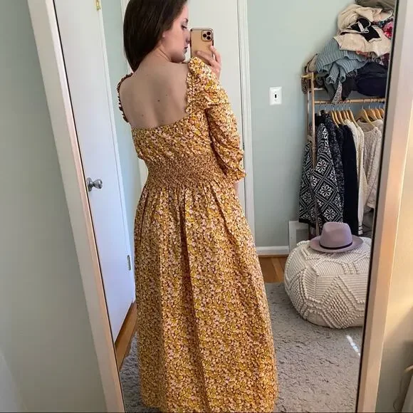 RIXO London Floral Dainty Ditsy Cottagecore Orange Maxi Dress Puff Sleeve M - Picture 14 of 16